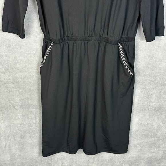 Garnet Hill Dress Womens Medium Black Embroidered Beachy Boho Preppy Comfort - Picture 3 of 14